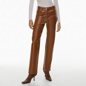 Aritzia Wilfred NWT Cognac Brown Melina High Waist Vegan Leather Pants Size 2
